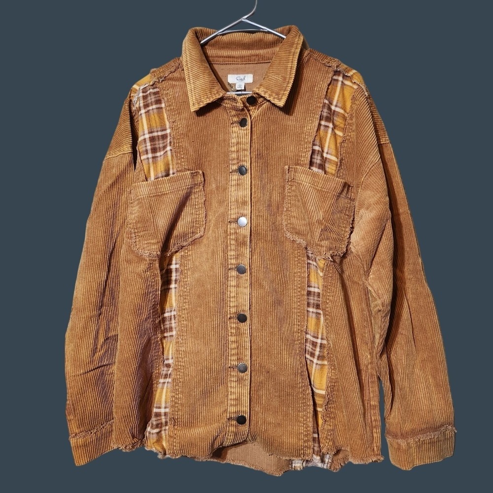 Easel Large Vintage-Inspired Distressed Cottagecore Artsy Boho Patchwork Shacket - Picture 2 of 11